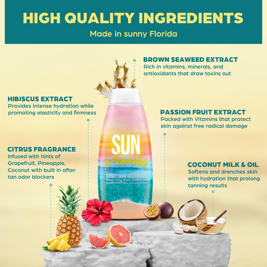 Sun Proverbs, Tanning Bed Lotion, Dark Tan Accelerator, Indoor Outdoor Sun Bathing White Lotion without DHA, Bronzer-Free, Natural Bronzing for Men or Women by Elegant Sun