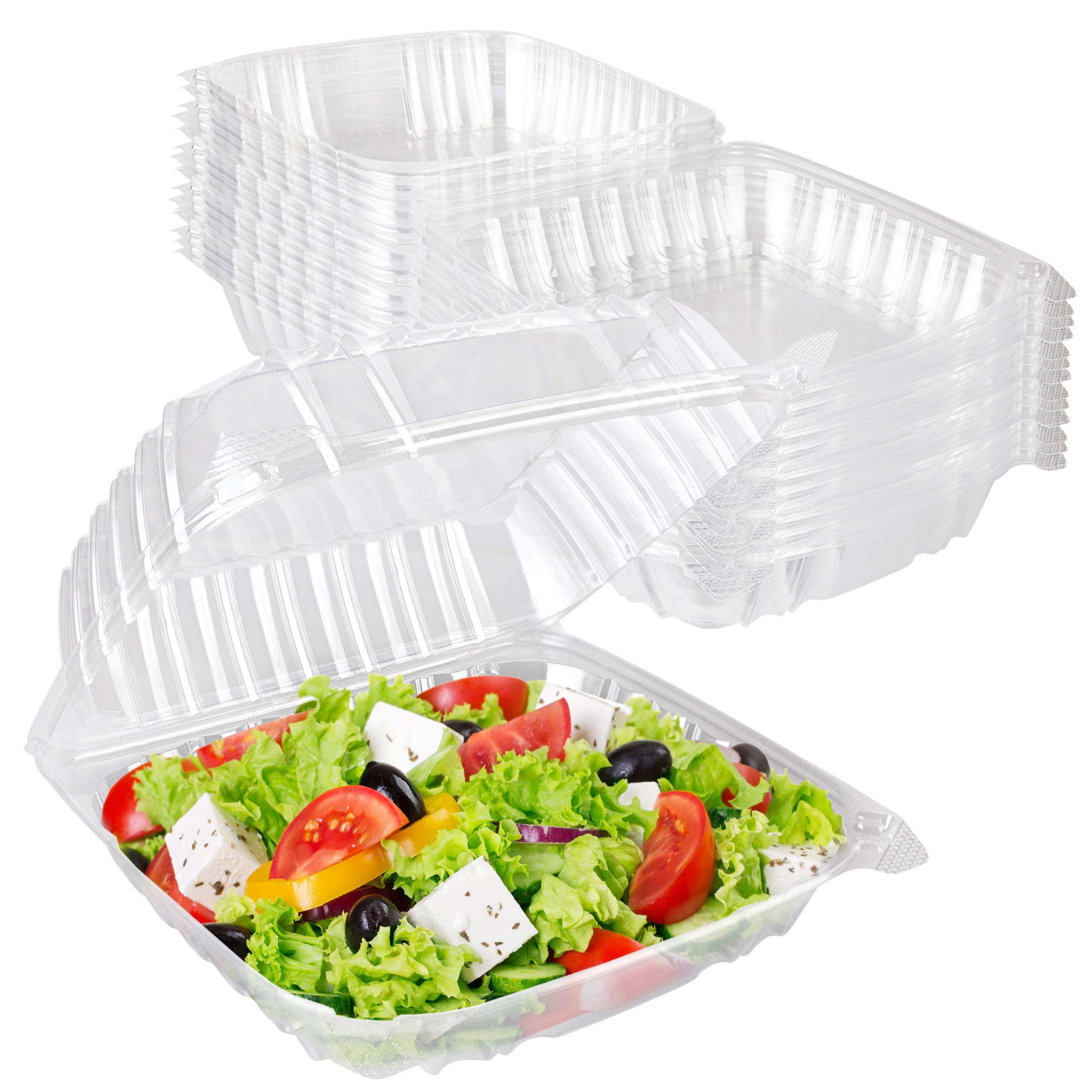 Stock Your Home Plastic 8 x 8 Inch Clamshell Takeout Tray (25 Count) – Disposable Hinged Containers for Dessert, Salads, Pasta, Sandwiches & More