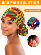 Floraltop 6 Pcs Satin Lined Scrub Caps Women Nurse Surgical Hat with Buttons Ponytail Working Adjustable Shower Caps Tie Back(African Style)