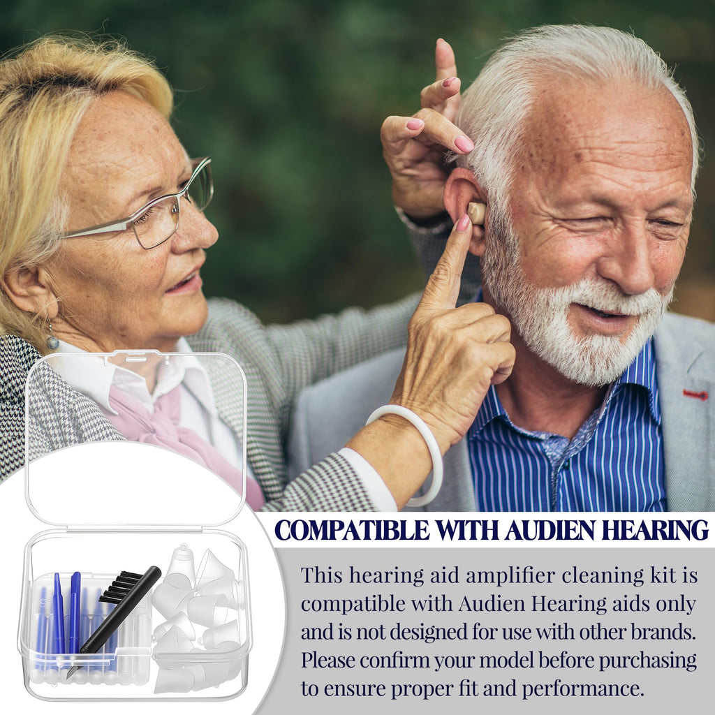 Wovnet Hearing Amplifier Cleaning Tools, Compatible with Audien Hearing Aid Kit Includes 6 Sizes Silicone Dome, Cleaning Brush with Screwdriver Wax Guards Filter and Carrying Case(12 Pcs)