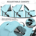 MoNiBloom 3 Wheels Pet Dog Cat Stroller for Small Medium Dogs Cats, Lightweight Foldable Jogger Stroller w/Storage Basket and Cup Holder, Mint Green