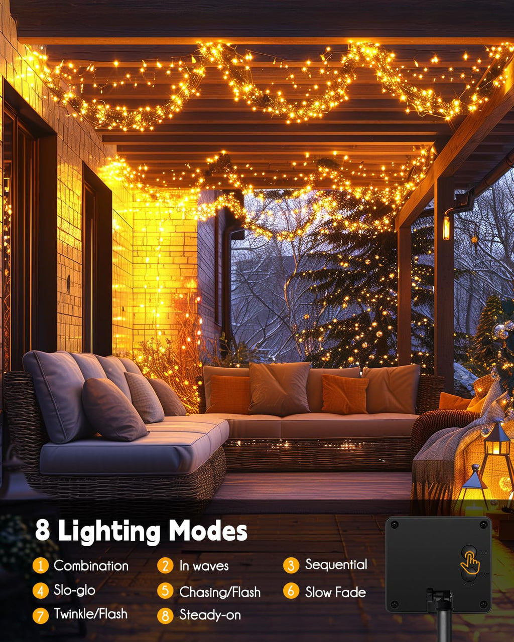 Brightown Solar String Lights for Outside, 19.6Ft 240 LED Solar String Lights Outdoor Waterproof, Solar Fairy Lights with 8 Modes for Patio Party Garden Yard Home, Warm White