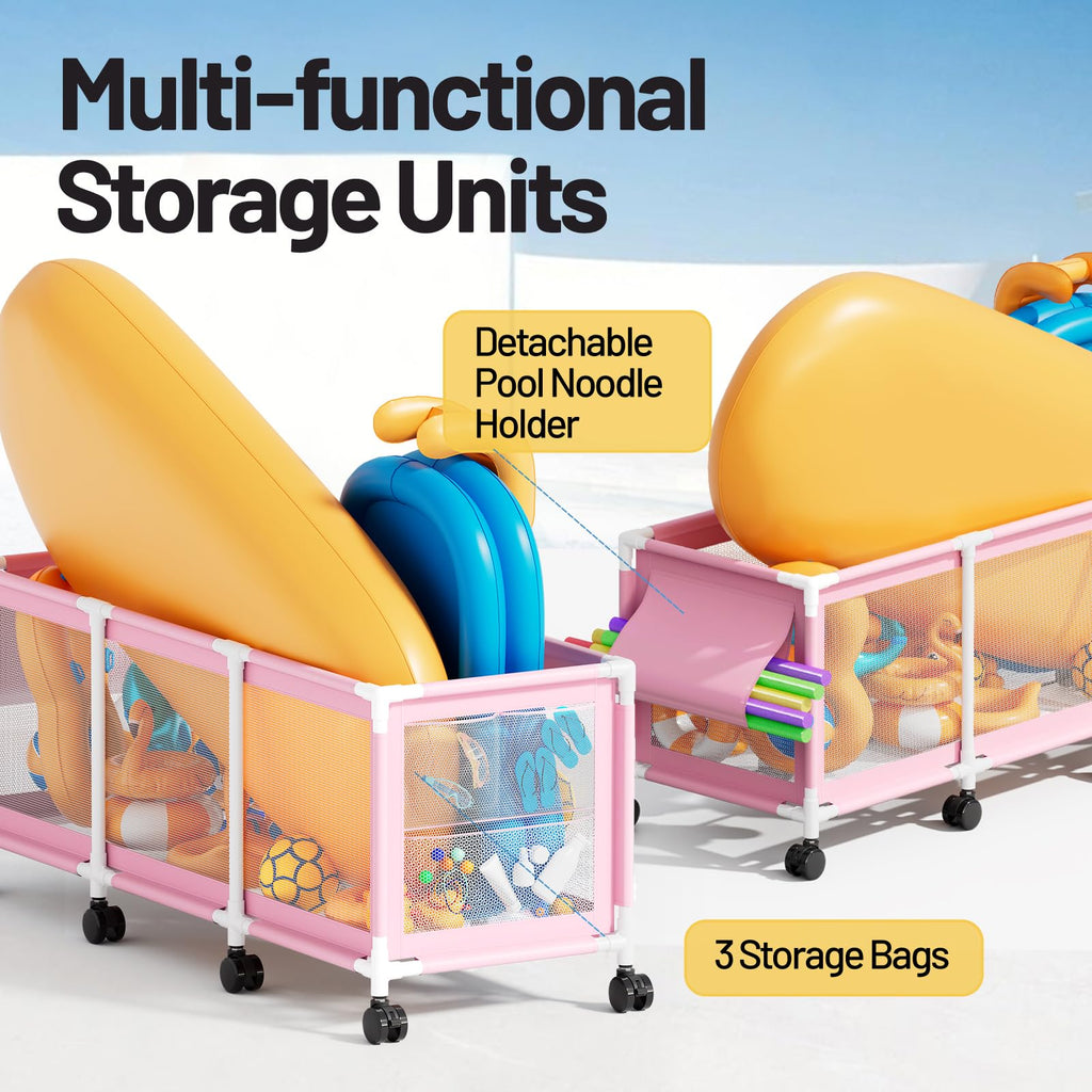 Jotesnew 365 Gallon 103" Pool Storage Bin XXXL Extra Large Swimming Pool Float Storage Bin, Pool Noodles Holder, Toys, Floats and Balls Mesh Rolling Storage Organizer Bin, 103" Lx32 Wx35 H