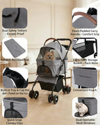 Pet Stroller with Removable Carrier, 35lbs Capacity - One-Click Foldable Dog Stroller, Cat Carrier & All-Terrain Wheels, Compact Travel Pet Stroller for Small to Medium Pets-Gray
