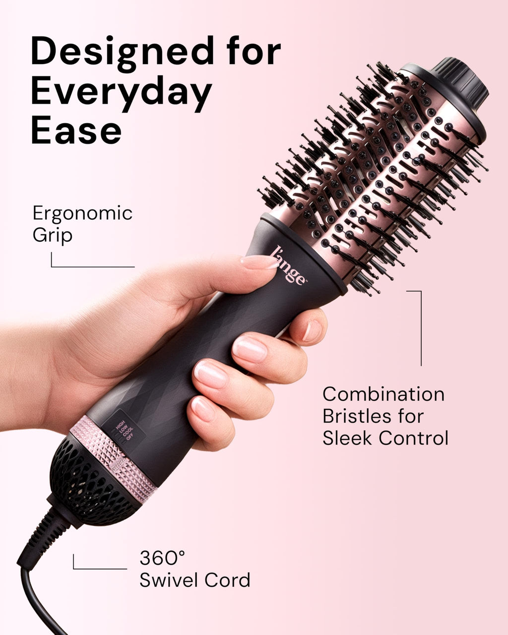 L'ANGE HAIR Le Volume 2-in-1 Titanium Blow Dryer Brush | Frizz Control Blowout Hair Dryer Brush for Drying and Styling | Volumizing Hot Air Styler for All Hairstyles | Oval Barrel | Black - 60mm