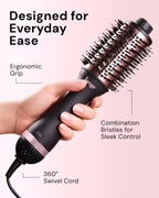 L'ANGE HAIR Le Volume 2-in-1 Titanium Blow Dryer Brush | Frizz Control Blowout Hair Dryer Brush for Drying and Styling | Volumizing Hot Air Styler for All Hairstyles | Oval Barrel | Black - 60mm