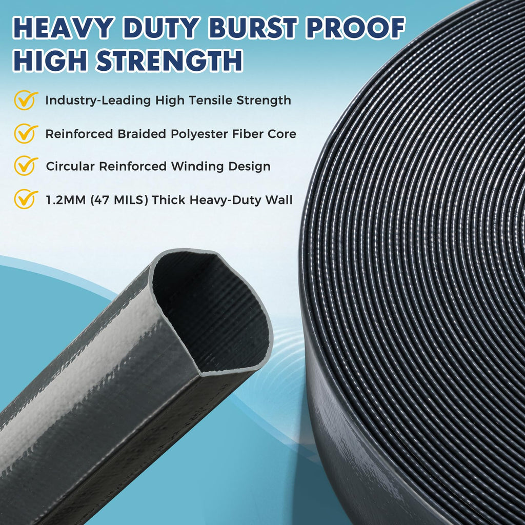 Sepetrel Pool Backwash Hose 1.5 Inch x 100 Feet | Heavy Duty Burst Resistant & Weatherproo Lay Flat Discharge Hose for Pool Sand Filter, Sump Pump, Inground & Above Ground Pools,Includes 2 Clamps