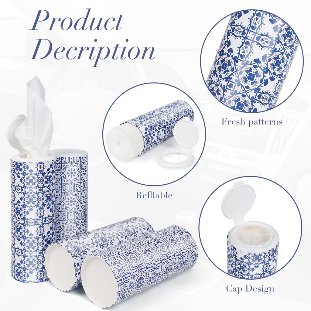 CLOVER Car Tissue Holder with Facial Tissues Bulk,4 Tubes Lotion, Travel Tissues for Cup Holder, Car tissues Cylinder with Gift Wrapping(3-ply,200 Sheets)
