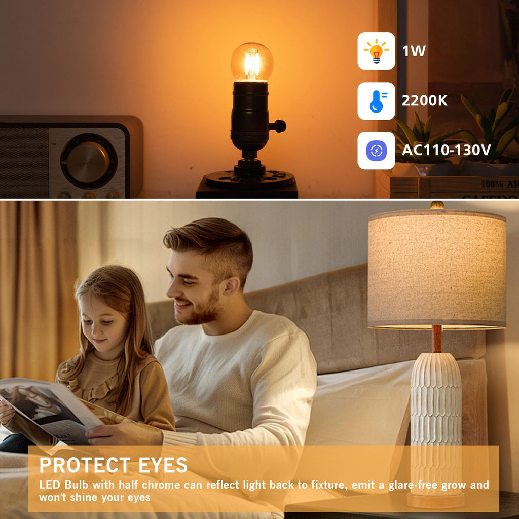 PADMO LUDAZ G40 LED Low Watt Light Bulbs Warm Glow E26 Amber 1W 10 Watt Light Bulb,Low Lumen Light Bulb Small Edison Short Dim Light Bulbs for Lamp,Bedroom (Amber 2200K, 6 Count)