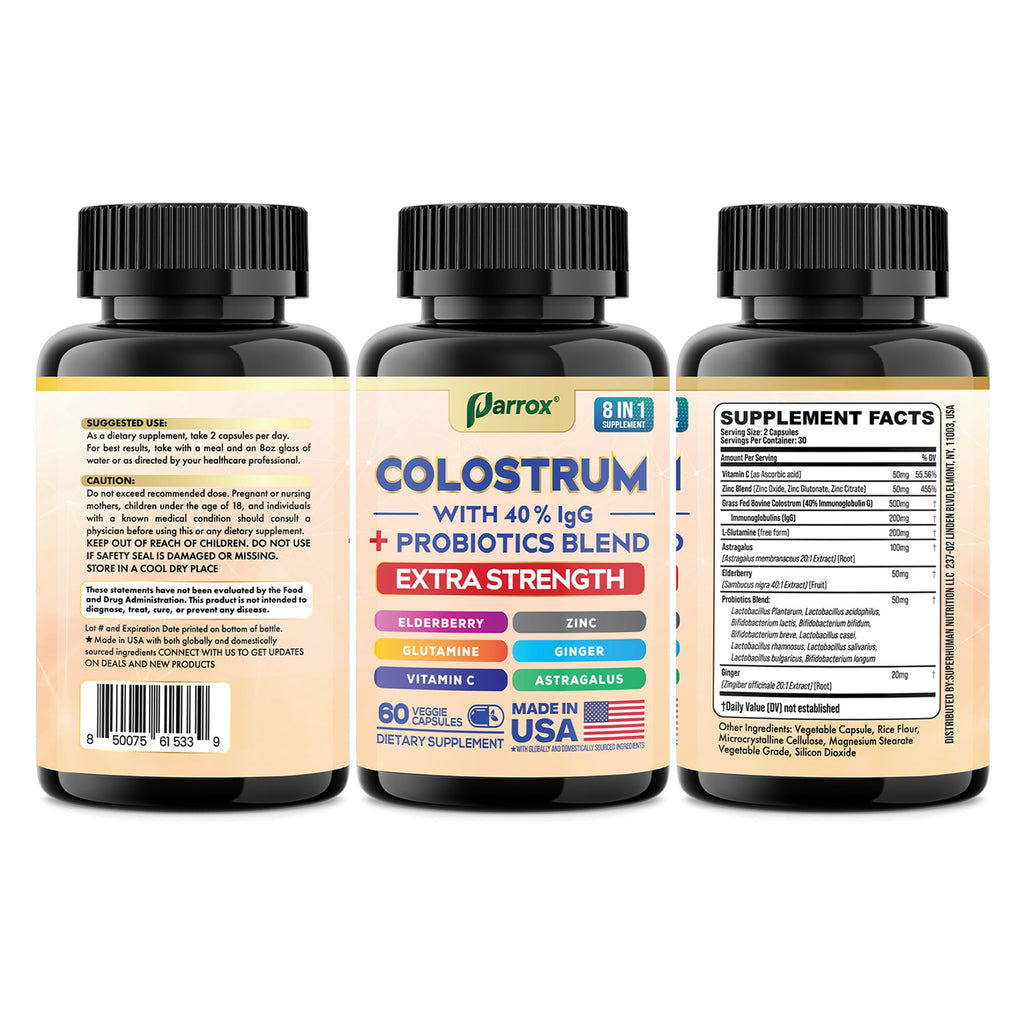 Colostrum Supplement Capsules, Grass Fed 40% IgG, 8-in-1, 180 Capsules