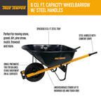 True Temper Wheelbarrow with Pneumatic Tire and Steel Handles, 6 Cu. Ft
