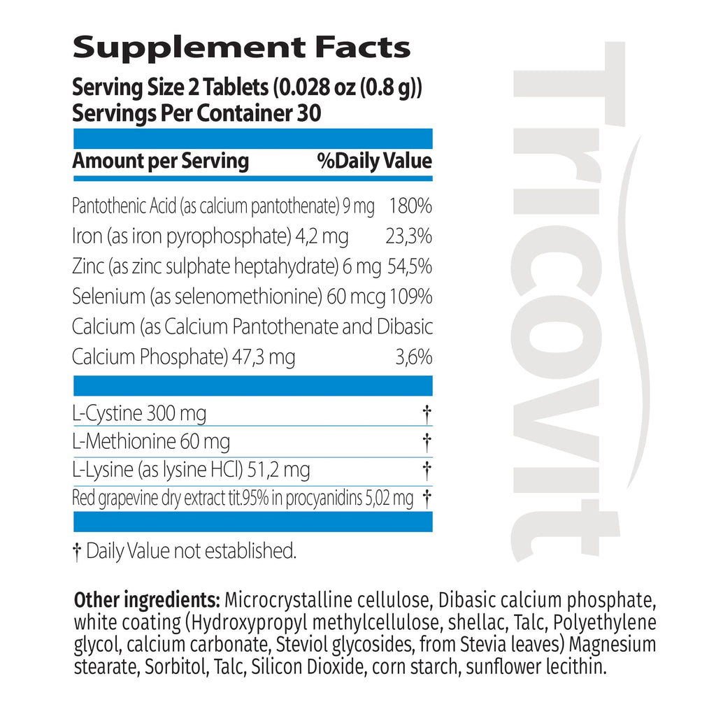 Tricovit Hair Growth Supplement - Nail & Hair Health Vitamins with Amino Acids, Minerals & Antioxidants - Dermatologist-Formulated & Gluten-Free Vitamins and Supplements for Women & Men (60 tablets)