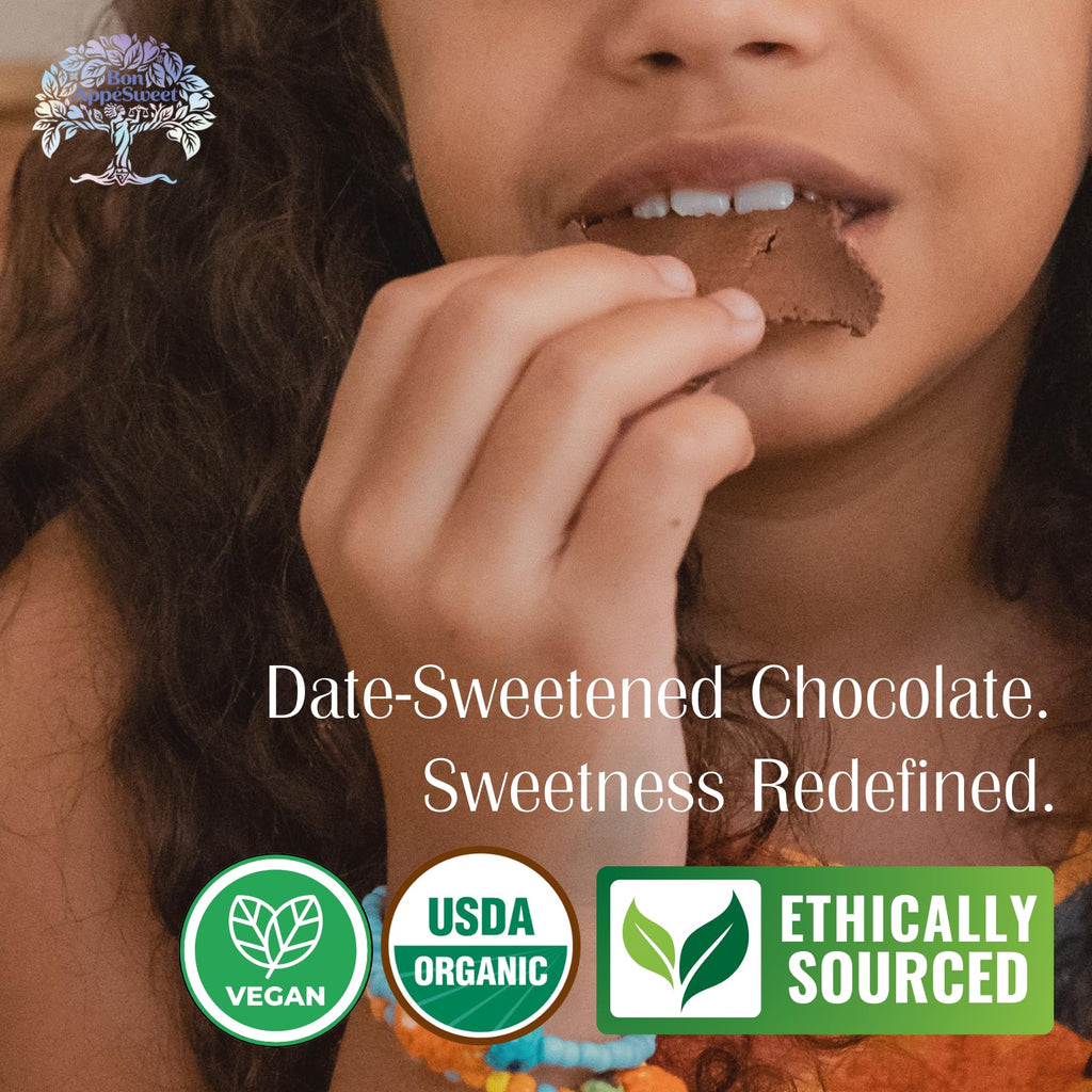 Bon Appesweet Date Sweetened Chocolate Bar - Better than Milk Chocolate | 2.2 Ounce (Pack of 5) | Organic, Zero Added Sugar, 54% Cacao, Plant Based, Dairy Free, and Guilt Free!