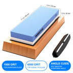 BABOSTOW Premium Whetstone Knife Sharpening Stone 2 Side Grit 1000/6000 Waterstone- Whetstone Knife Sharpener & Honing Stones - NonSlip Bamboo Base & Angle Guide