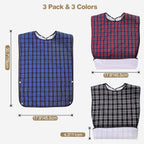 Roylvan Adult Bibs, 3 Pcs Washable Clothing Protector with Crumb Catcher for Eating, Reusable Waterproof Large Feeding Adult Bibs for Men Women Elderly Senior, Black/Red/Blue