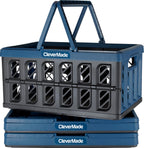 CleverMade Eco Collapsible Shopping Basket with Handles, 24L Ocean, 3 Pack