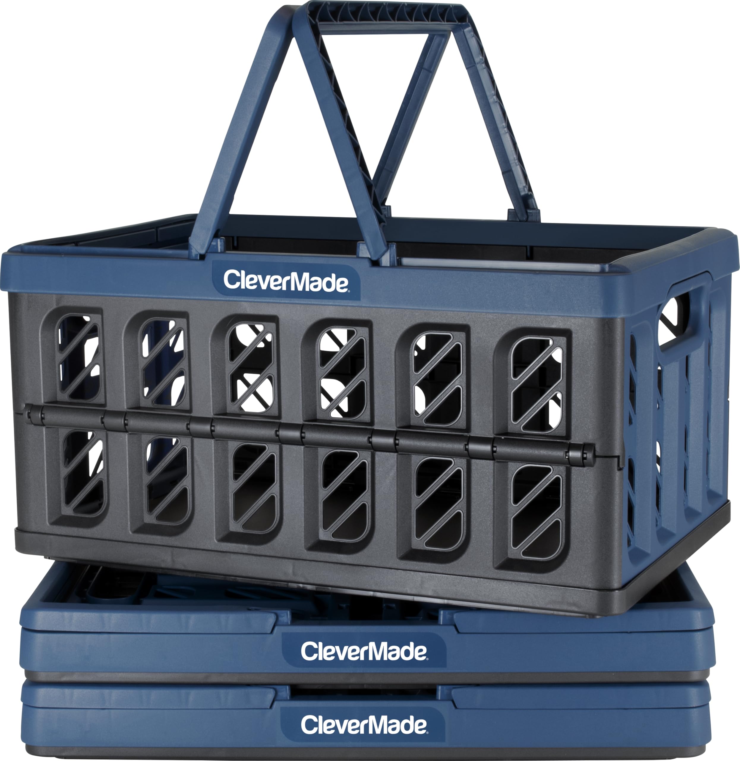 CleverMade Eco Collapsible Shopping Basket with Handles, 24L Ocean, 3 Pack