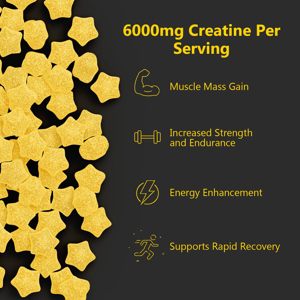 Anfinsen Sugar-Free Creatine Gummies 6000mg - Creatine Supplement for Women and Men with Vitamin B6 & Taurine, Flexible Dosing for Active Wellness, Vegan, Gluten-Free, Lemon Flavor, 120 Gummies