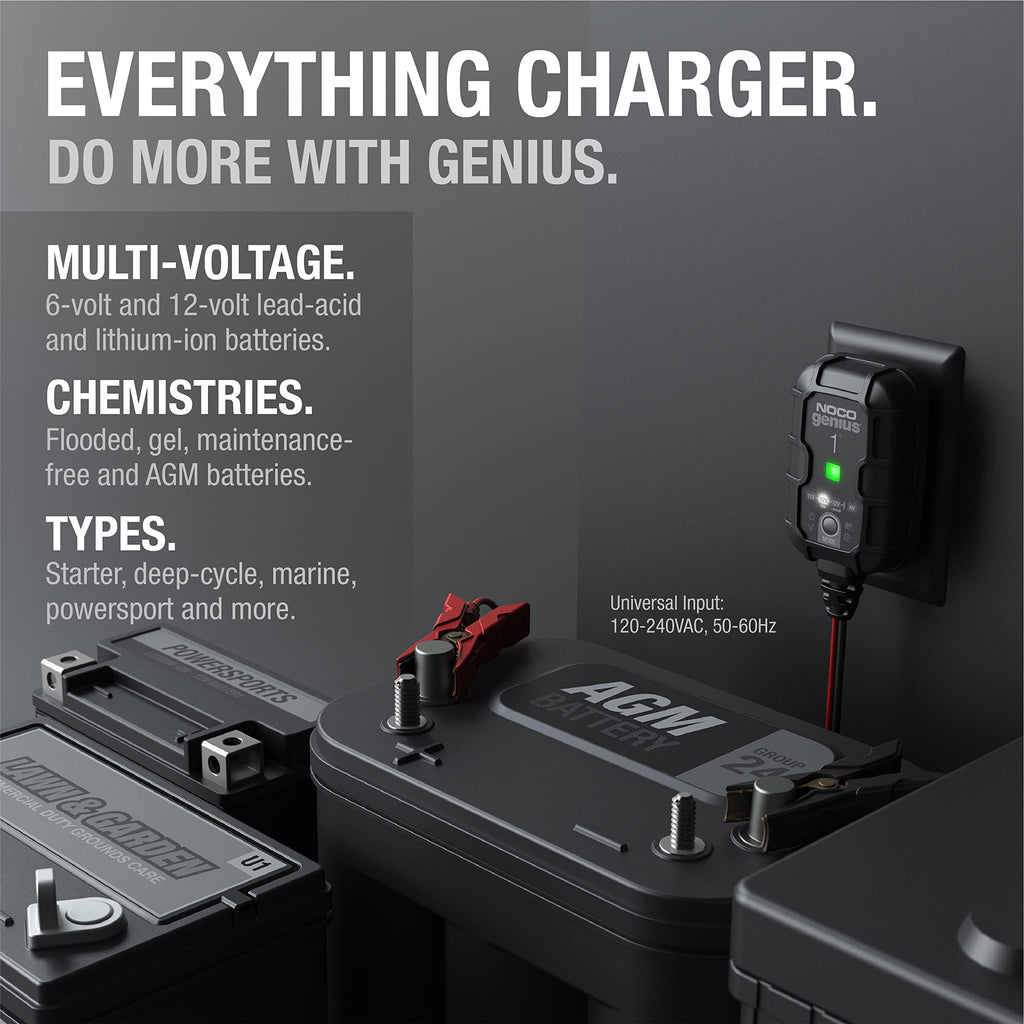 NOCO GENIUS1 1A 6/12V Smart Battery Charger, Trickle Charger & Maintainer