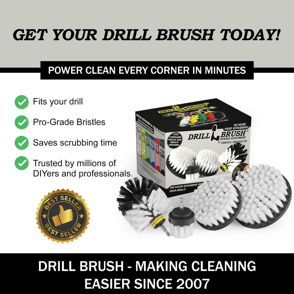 Interior Car Detailing Drill Brush Set - Soft Bristle Power Scrubber Attachments for Cleaning Car, Truck, Upholstery, Carpet, Leather, Seats, Wheels, Rims, Dash, Console, & Trim - Nylon Auto Scrubber