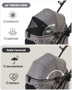 797Audio Dog Stroller for Small Medium Dogs, Pet Stroller for Cats Puppy Up to 121lbs,Foldable,One Click Folding,4 Wheel Shock Absorption,Adjustable Canopy with Sun Shades,Removable Washable Pad(Grey)