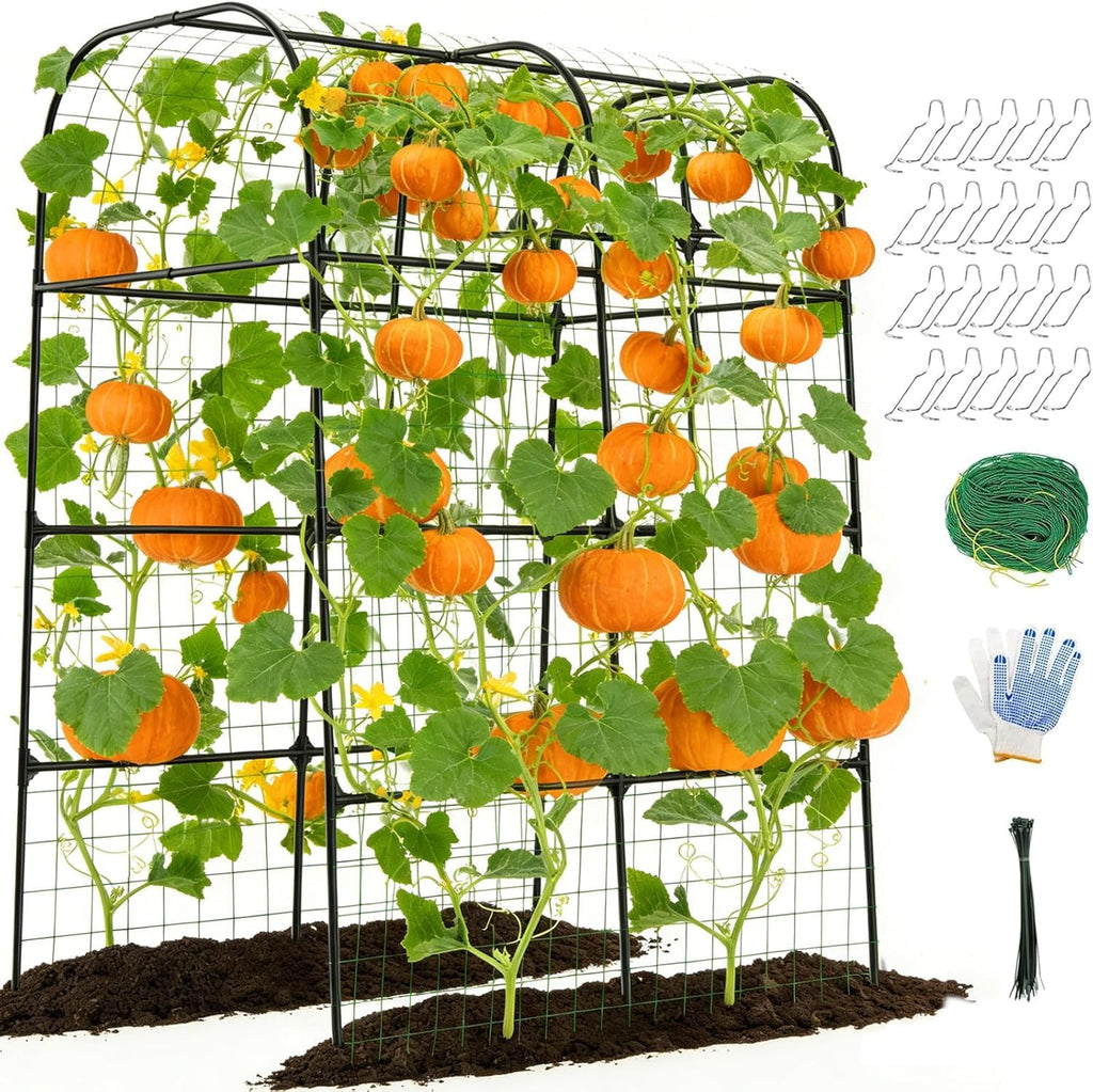 whiffee 7.3FT Cucumber Trellis for Raised Bed, Garden Arch Trellis with Net