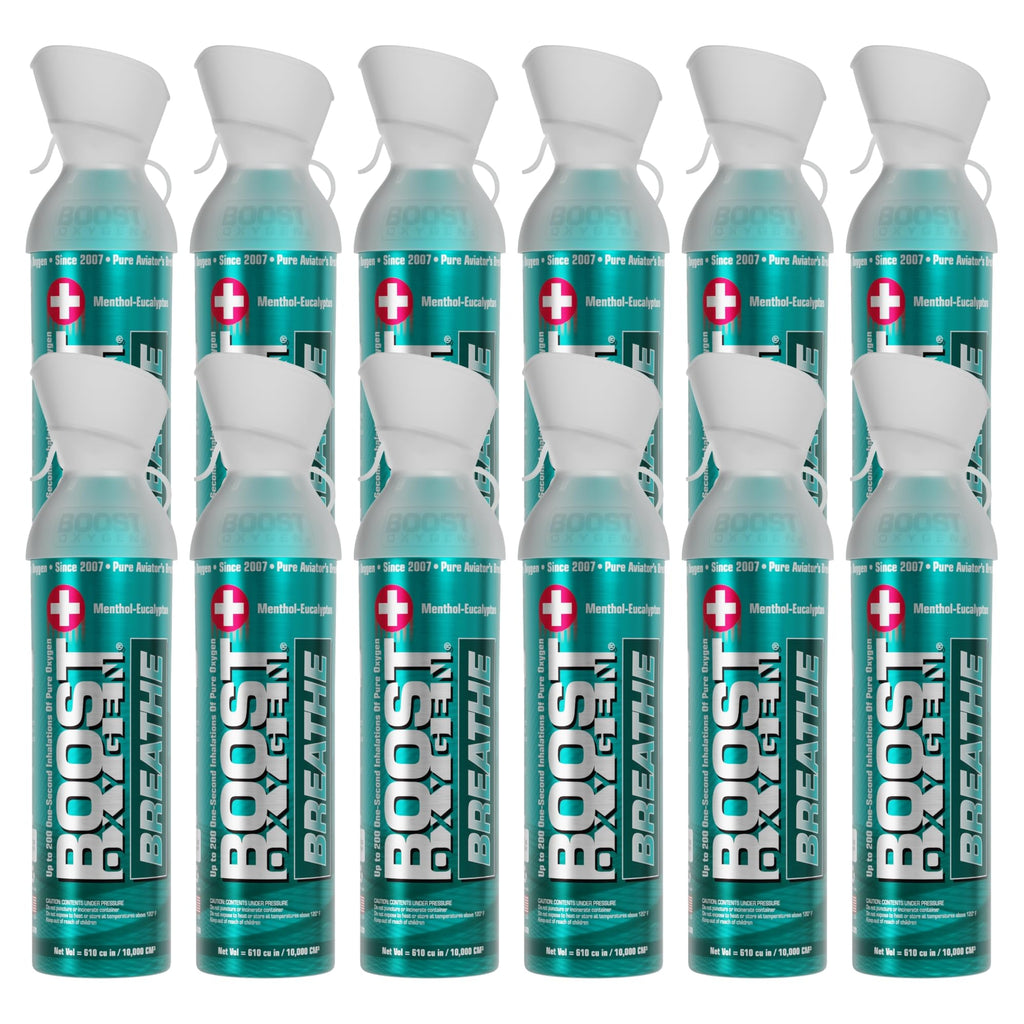 Boost Oxygen Large Breathe Menthol-Eucalyptus Aroma 10L Canister | Respiratory Support for Aerobic Recovery, Altitude, Performance & Health (12 Pack)