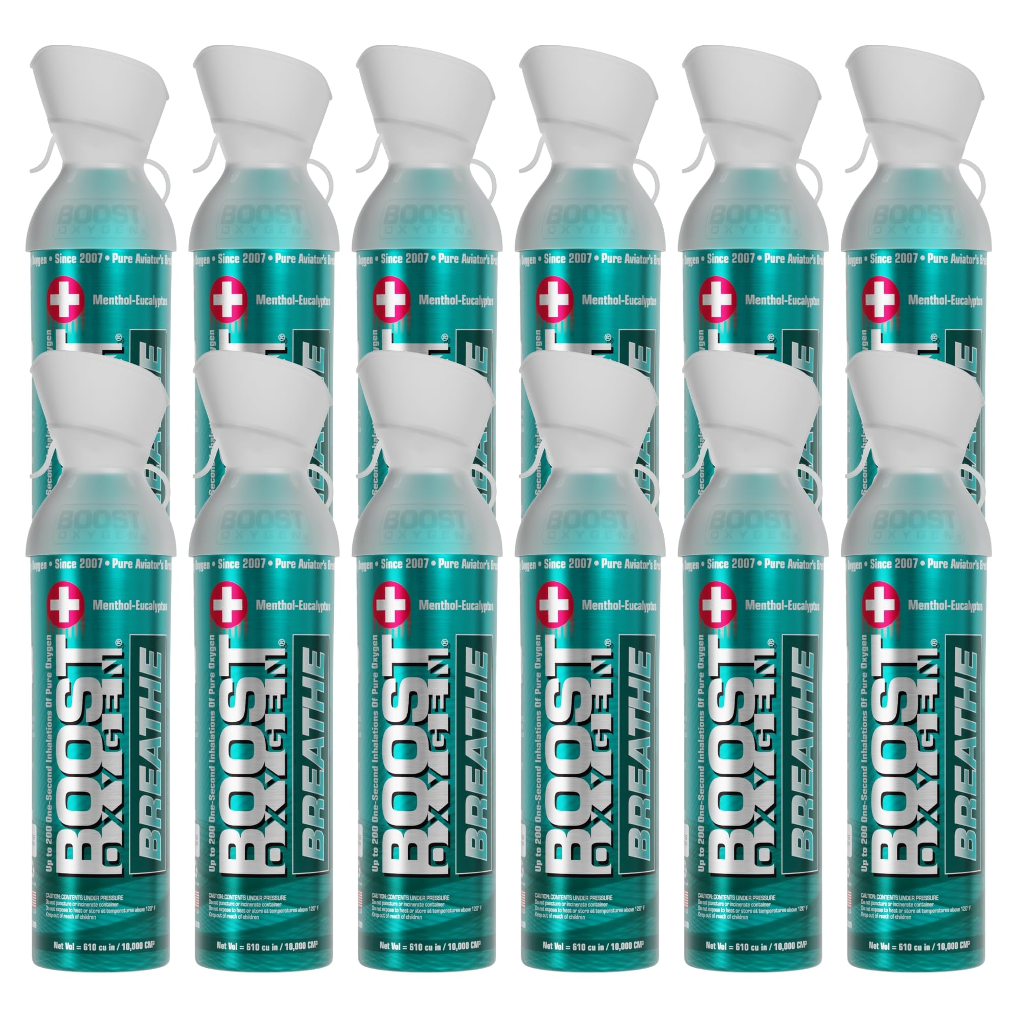 Boost Oxygen Large Breathe Menthol-Eucalyptus Aroma 10L Canister | Respiratory Support for Aerobic Recovery, Altitude, Performance & Health (12 Pack)