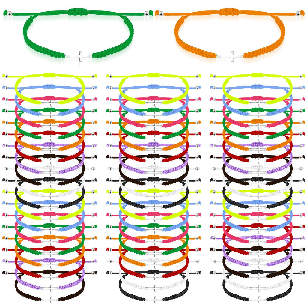 Junkin 50 Pcs Cross Bracelet Bulk Christian Gift,Bright Color