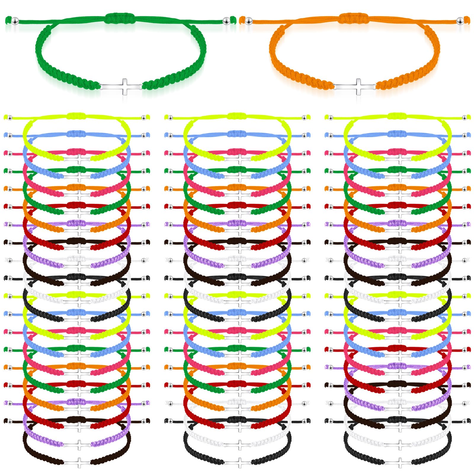 Junkin 50 Pcs Cross Bracelet Bulk Christian Gift,Bright Color
