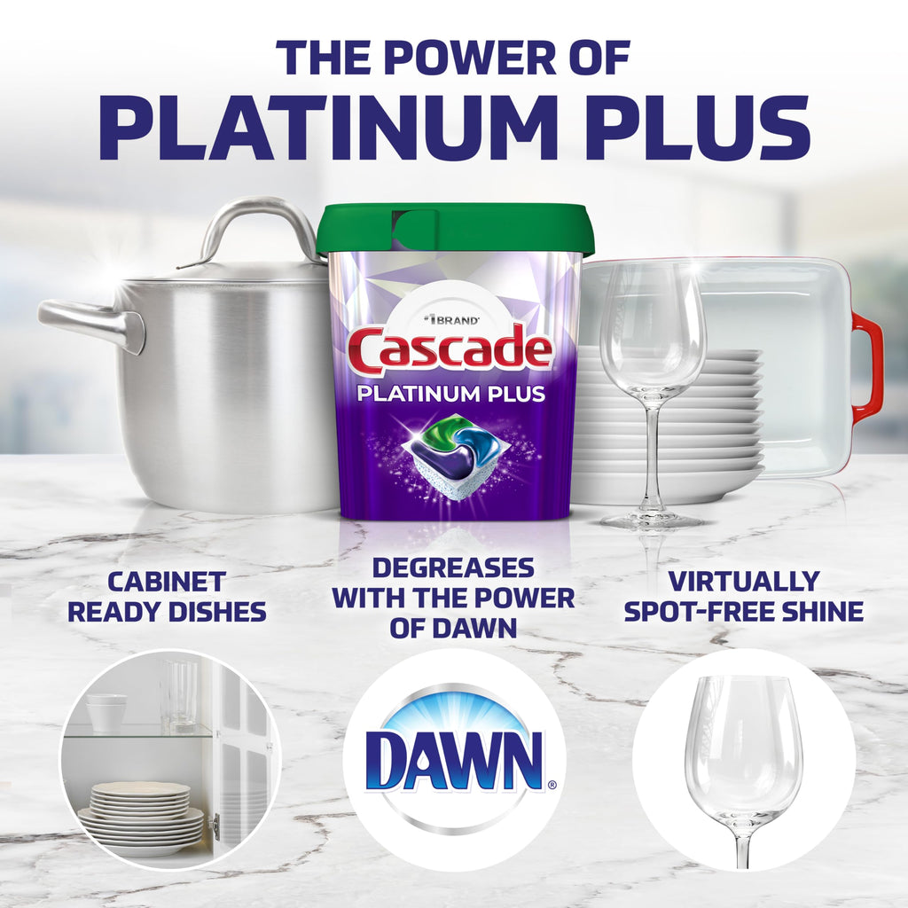 Cascade Platinum Plus ActionPacs Dishwasher Detergent Pods, Dishwasher Soap, Cleaning Supplies, Mountain, 62 Count