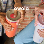 Owala SmoothSip Slider Insulated Stainless Steel Coffee Tumbler, Reusable Iced Coffee Cup, Hot Coffee Travel Mug, BPA Free 20 oz, Grey/Blue (High Dive)