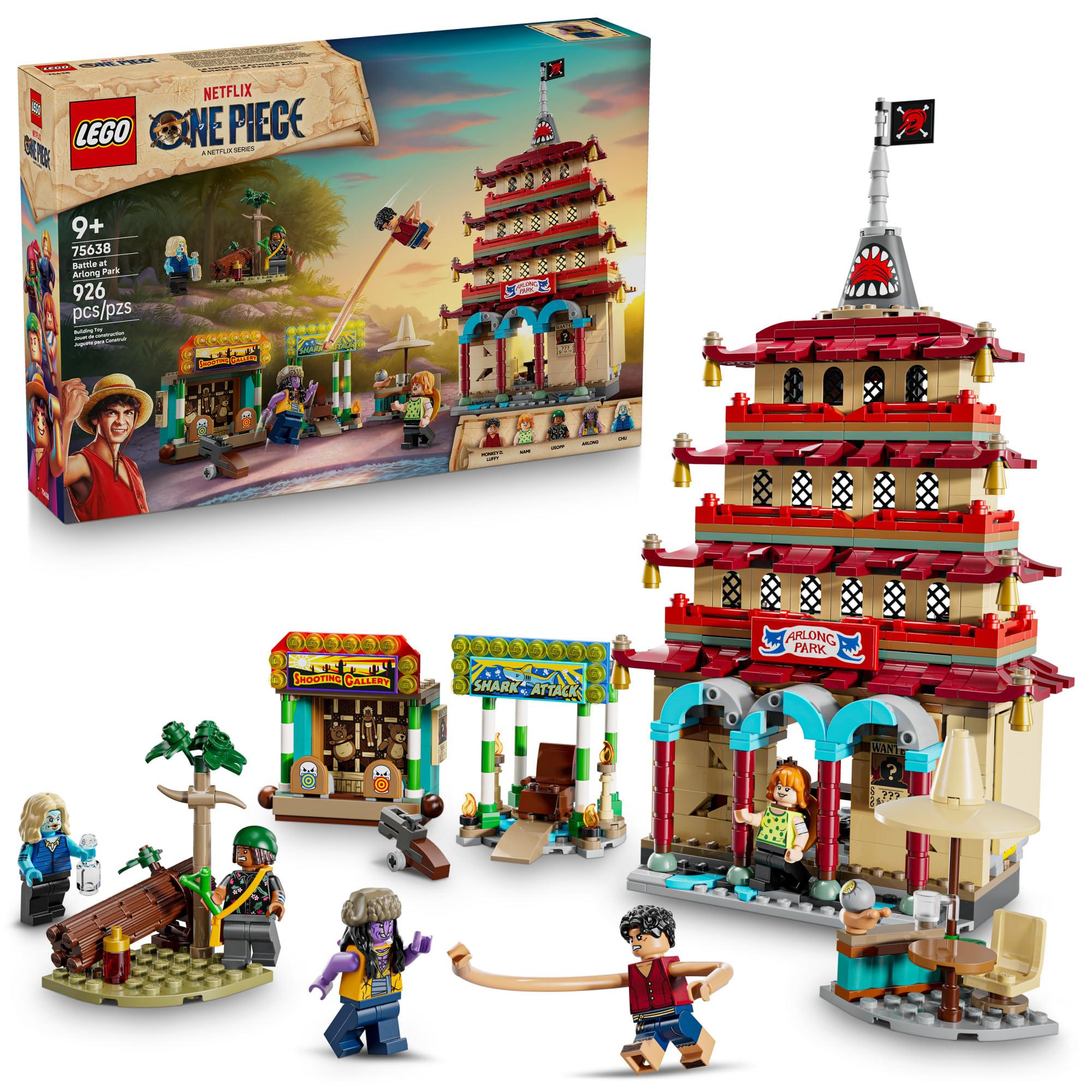 LEGO ONE PIECE Battle at Arlong Park Building Blocks - Pretend Play Building Toy for Boys & Girls, Ages 9+ - 5 Straw Hat Pirates Toy Figures & Playset for Anime Fans - Gift Idea for Birthdays - 75638