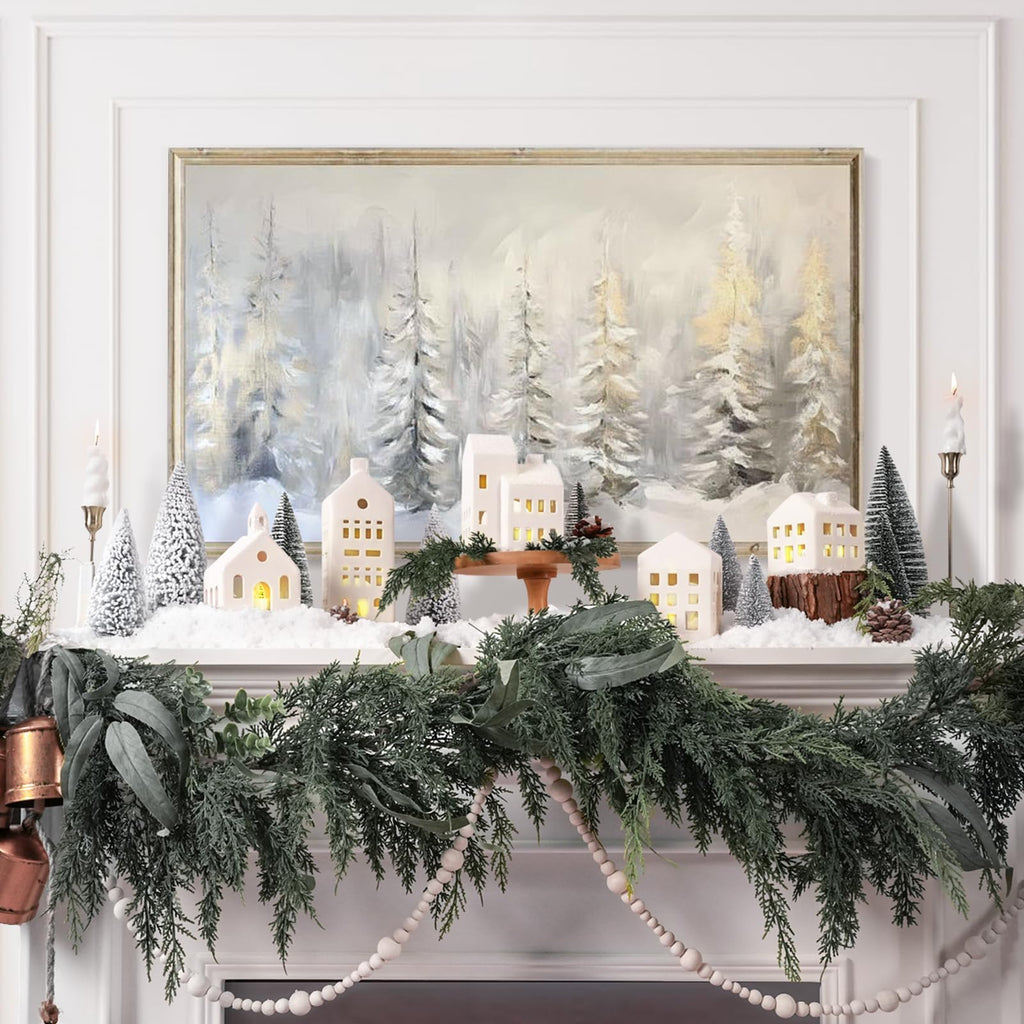 Christmas Decorations Indoor, 5 Lighted Ceramic Christmas Village Houses