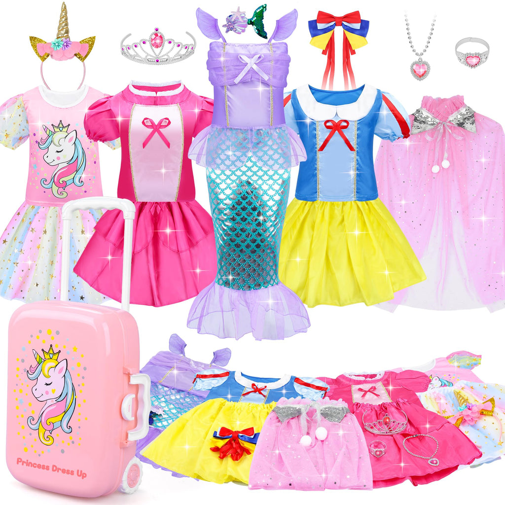 Princess Dress Up Clothes for Girls 3-6, Pretend Play Toy Gift Suitcase Set