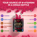Vitamin B-Complex Gummies for Women & Men - Vitamin B12, B1, B2, B3, B5, B6, B7 & B9 - B Complex with Vitamin C & Choline - Energy, Brain & Mood - Natural Berry Flavor, Vegan - 60 Gummies for 2 Months