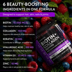 YOLOBALANCE Biotin Gummies 10000mcg for Hair Growth Support - Sugar Free Multi Collagen with Keratin, Silica & Hyaluronic Acid - Pectin Based, Soft Chew Hair Skin and Nails Vitamins - 120 Count