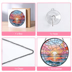 Hanging Stained Glass for Windows,20cm/7.87inch Sea Sunrise Stained Glass Suncatcher with Chain Garden Diamond Glass Panel Hangings Decoration for Home Decor Gifts for Family Friends Colleagues