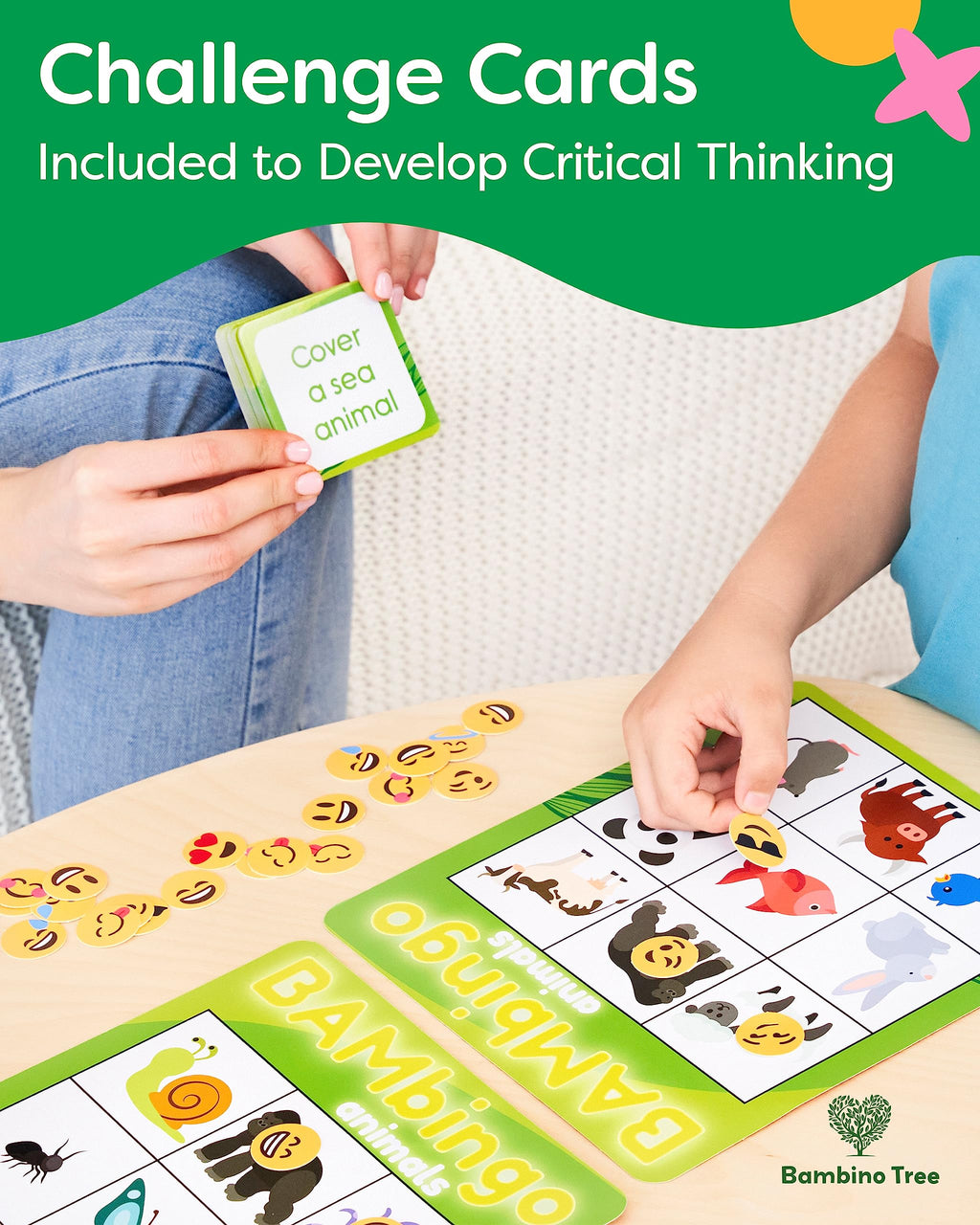 THE BAMBINO TREE Animal and Picture Bingo Game for Kids - Flash Cards Matching Learning Board Game for Ages 3-6 Preschool, Kindergarten & Family Fun