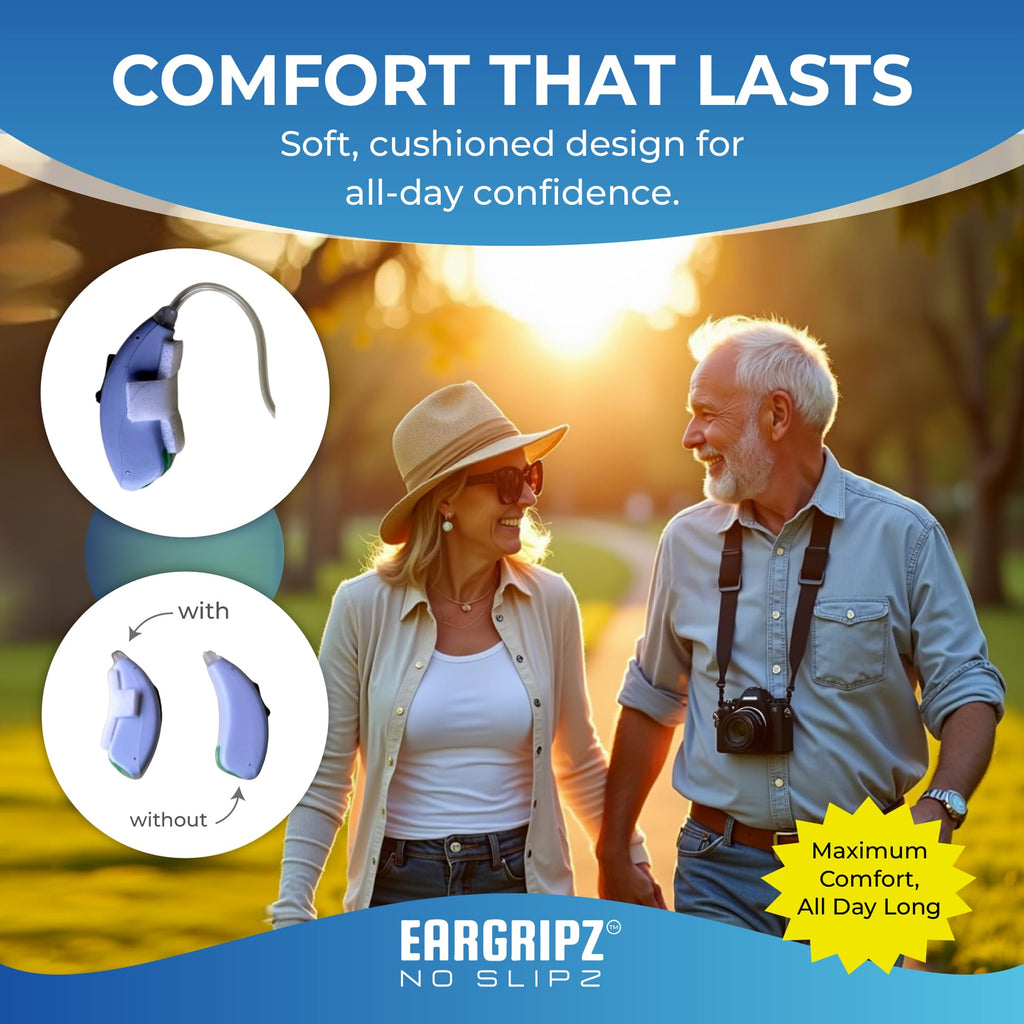 EarGripz Hearing Aid Grips – Adhesive Cushioned Pads for Secure, Comfortable Fit – Non-Slip Hearing Aid Stabilizers for BTE & RIC Devices – 60-Pack for Adults, Kids & Active Lifestyles