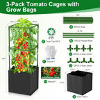 Laodier 3 Pack Tomato Cages, Square Tomato Trellis with 17 Gallon Grow Bags,47IN Tall Heavy Duty Tomato Plant Support Stakes for Garden Climbing Vegetables Flowers Fruits (Extra-Bold, 3 Pack)