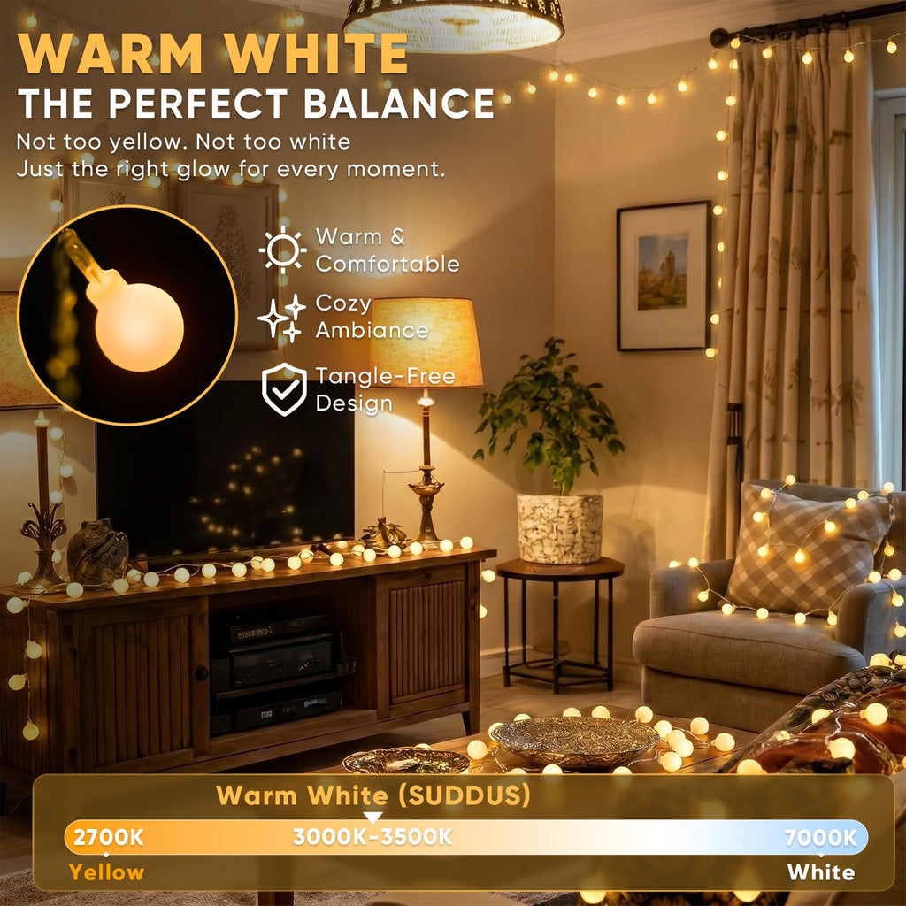 suddus 43FT Connectable Globe String Lights Plug in Remote Warm White