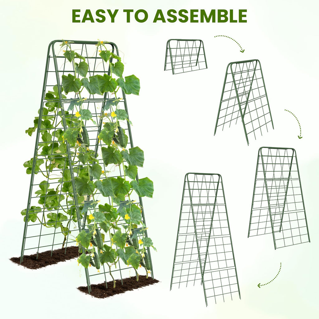 Heavy Duty A-Frame Metal Garden Trellis for Climbing Plants, 50"x17" Inch Tall Plant Support with Clips & Garden Ties for Cucumbers, Squash, Beans & Vines (2)