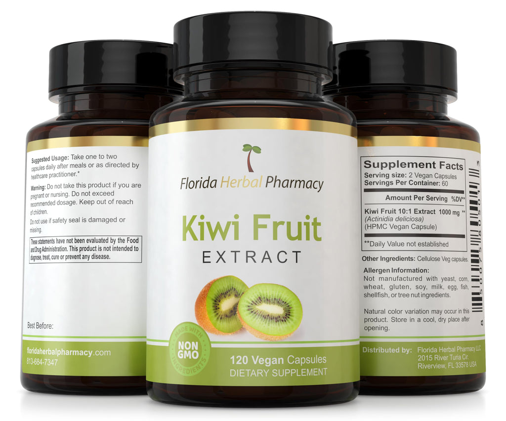 Florida Herbal Pharmacy, Kiwi Fruit Extract Supplement Capsules 10:1 (120 Capsules) Two Months Supply
