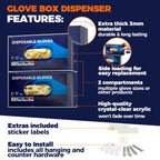 Double Glove Box Holder Wall Mount Glove Dispenser - Disposable Glove Holder Wall Mount Glove Station for Medical Gloves, Multipurpose Kitchen Gloves Holder - Includes Hanging Hardware