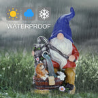 Panven Garden Gnome Statue, Gnome Decoration for Yard with Blue Solar Light, Patio Porch Yard Garden Decor for Outside, Lawn Ornament
