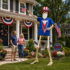JcHrmers 12 ft Skeleton Patriotic Outfits 4th of July Skeleton Tuxedo T-Shirt Clothes with Hat Flags Beard Funny Giant Skull Clothing for Independence Day Summer Holiday Outdoor Decor