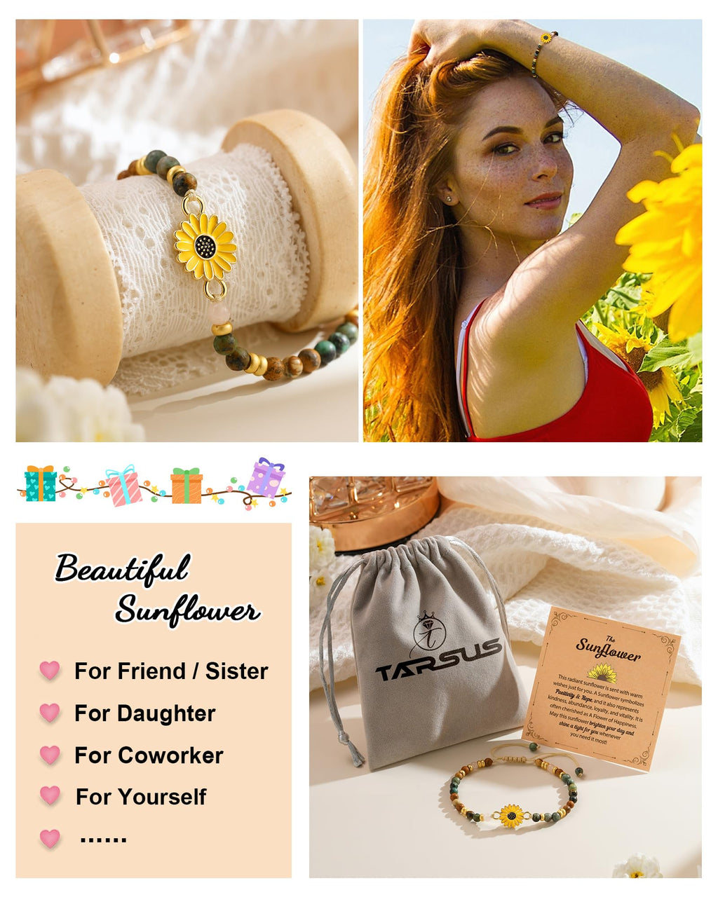 Tarsus Sunflower Gifts for Women, Sunflower Bracelets Jewelry Teen Gifts