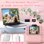 Kids Instant Camera with 64GB SD Card, Portable Digital Camera Toy for Girls and Boys Ages 3-12, Toddler Christmas and Birthday Gift for 3 4 5 6 7 8 9 10 Year Old Kids (Blue) (Pink)
