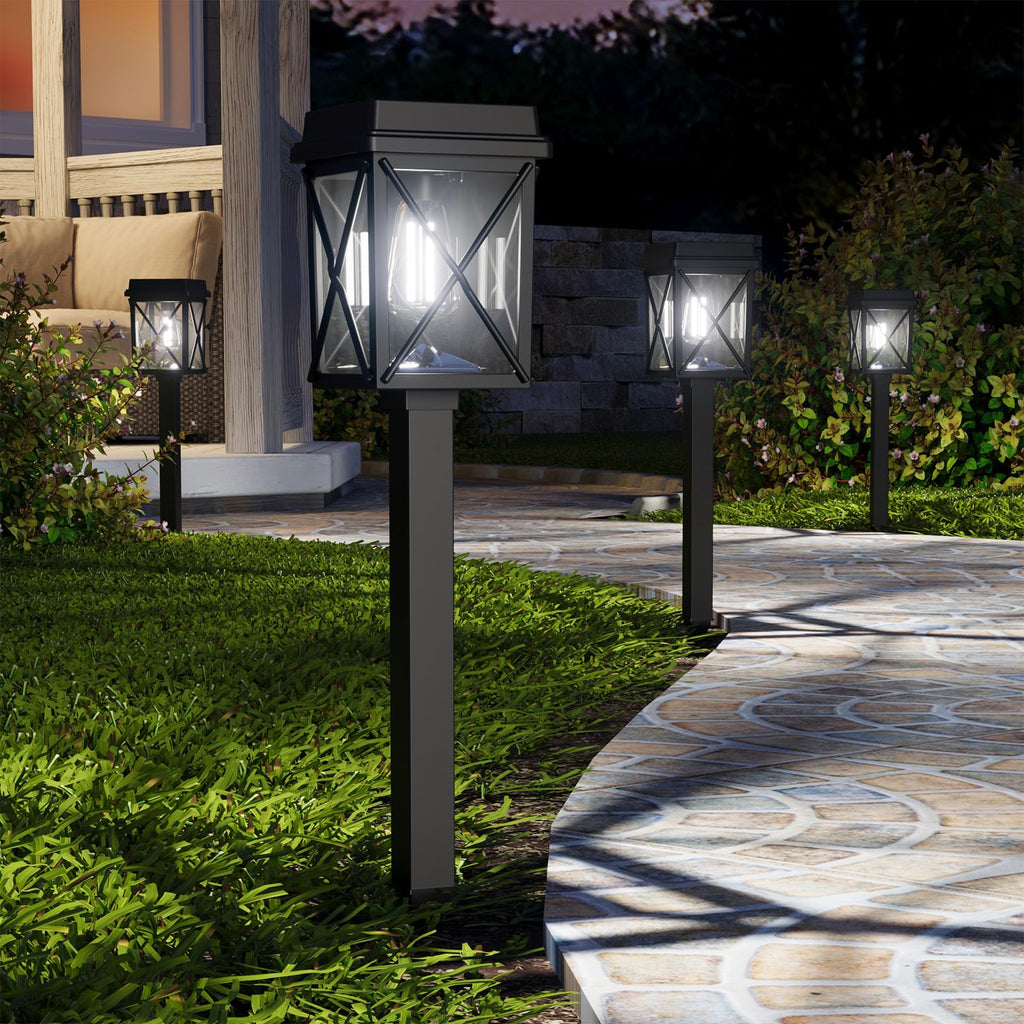 XMCOSY+ Solar Lights Outdoor Waterproof, 6 Pack Adjustable Brightness Solar Pathway Lights, 3-in-1 Landscape Light for Yard Backyard Driveway Walkway Landscape Path (Warm/Cool White)